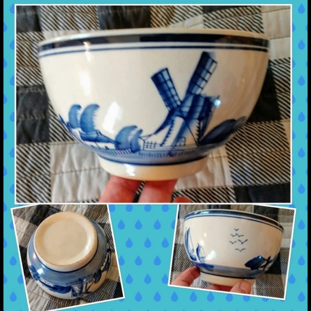Vtg handpainted Bowl Holland windmills Ceramic Serveware